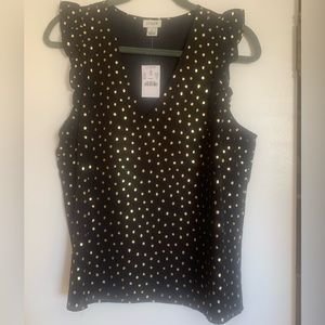 Black tank with flutter sleeves and metallic dots. NWT! Jcrew size 10